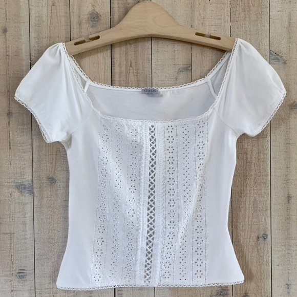 Oasis white eyelet +ribbon puff sleeve crop top - Picture 7 of 12
